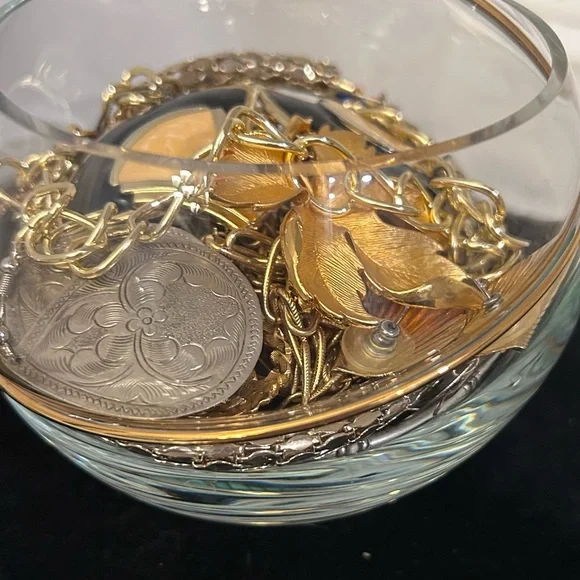 Gold Tone "Mystery" Jewelry Jar all in a gold tone accented serving bowl - Picture 3 of 4